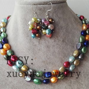 pearl set- single baroque pearl necklace, 8-9 mm multi-color freshwater pearl necklace & earrings set