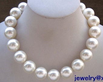 huge 20 mm white sea shell pearl fashion wedding necklace 15- 24 inch