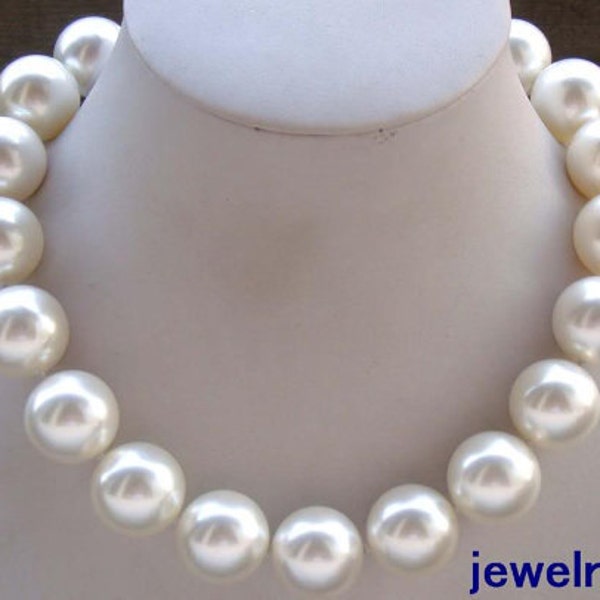 huge 20 mm white sea shell pearl fashion wedding necklace 15- 24 inch