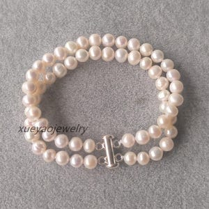 Freshwater Pearl Bracelet: Double Strand, 925 Silver Clasp, 6-6.5mm