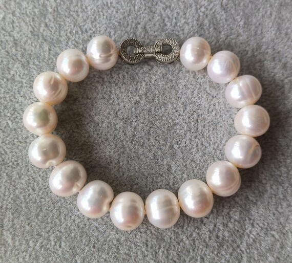 thumbnail image 2 of 3-Row Natural Akoya White Freshwater Pearl Bracelet – 8 Inch, Gold Plated, Baroque Style 2 of 6