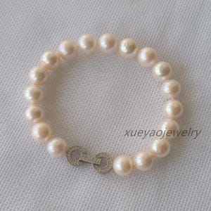 Round White Pearl Bracelet: 9.3-10mm Freshwater Pearl Jewelry