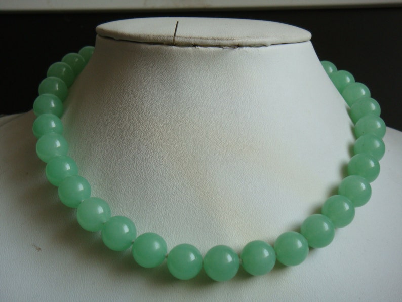 JADE NECKLACE 12mm light green jade bead necklace US | Etsy