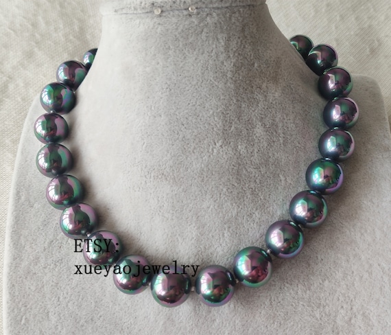 Huge 16 Mm White/ Colorful Black Shell Pearl Necklace 16- 25