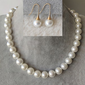 Jewelry Set, 12mm white shell pearl necklace & earrings set