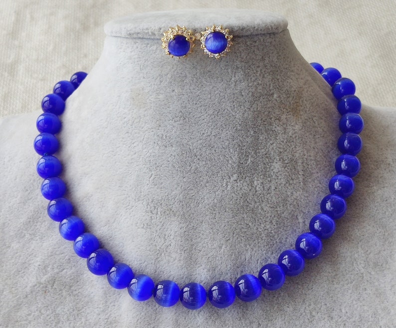 jewelry set 10 mm blue opal analogues necklace /& earrings set