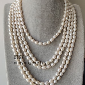 White Freshwater Pearl Necklace: Long Knotted Strand, 7-8mm
