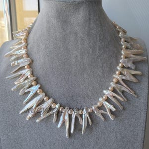 Big baroque pearl necklace, cultured white pearl necklace, pink pearl necklace