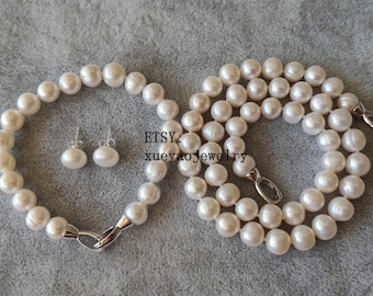 8-8.5 mm  white freshwater pearl necklace  bracelet set