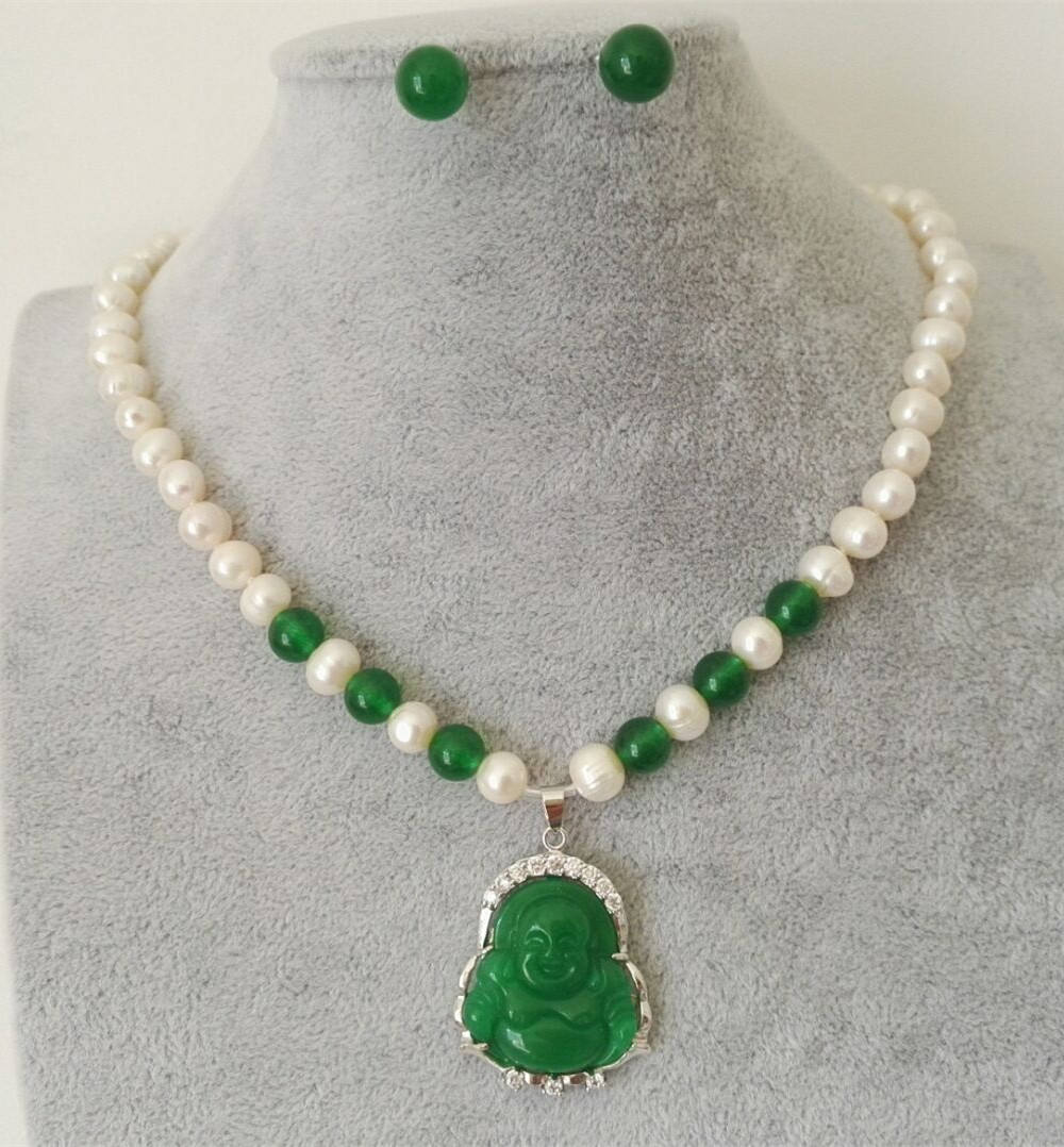 78 mm white freshwater pearl with green jade necklace pendant Etsy