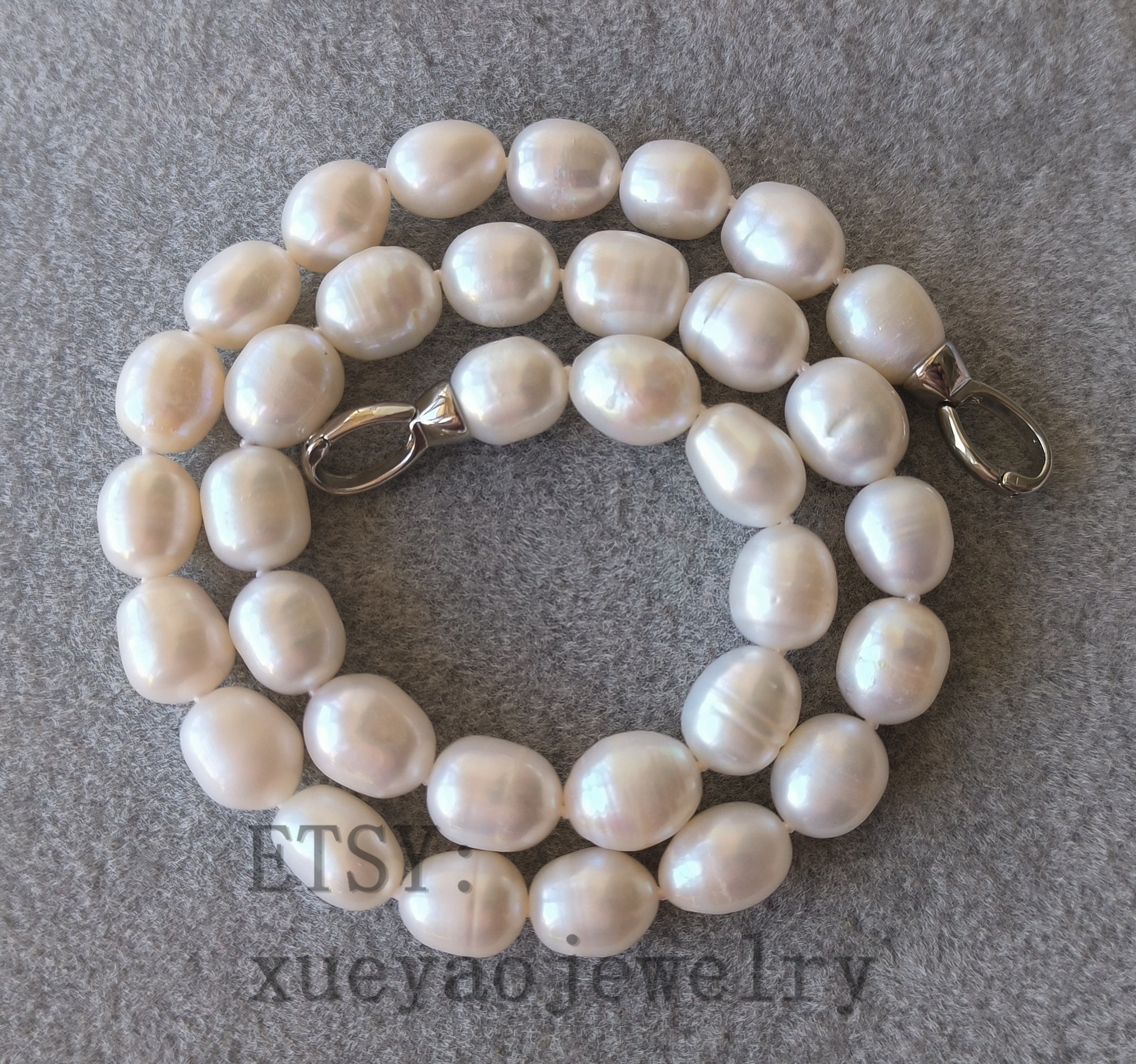 Perle Bianche 10mm Collana Di Perle Coltivate D'acqua Dolce Bianche 10-11 Mm - Lungh. 50 Pollici, Fatte A Mano, Placcata Argento Collana Lunga 50 Pollici - Foto 7