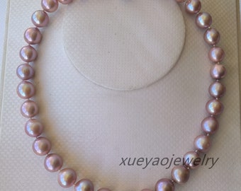 Round Pearl necklace, AAAA Pearl Necklace, 10.5-13.5 mm purple Edison pearl necklace, wedding fashion jewelry