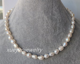 collier de perles baroques, collier de perles d'eau douce blanc ivoire de culture 7,5-8 mm