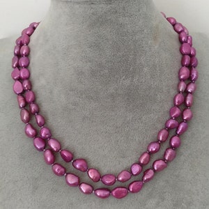 Fuchsia Baroque Pearl Necklace: Two-Row Freshwater Pearl Jewelry