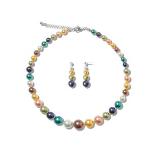 Gradient Shell Pearl Necklace and Earrings Set