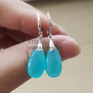 Teardrop Jade Lever Back Earrings: Blue/Red Jade