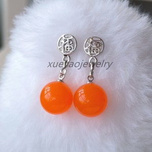 Boucles d&#39;oreilles pendantes en jade : jade orange 12 mm, pierre oeil de tigre