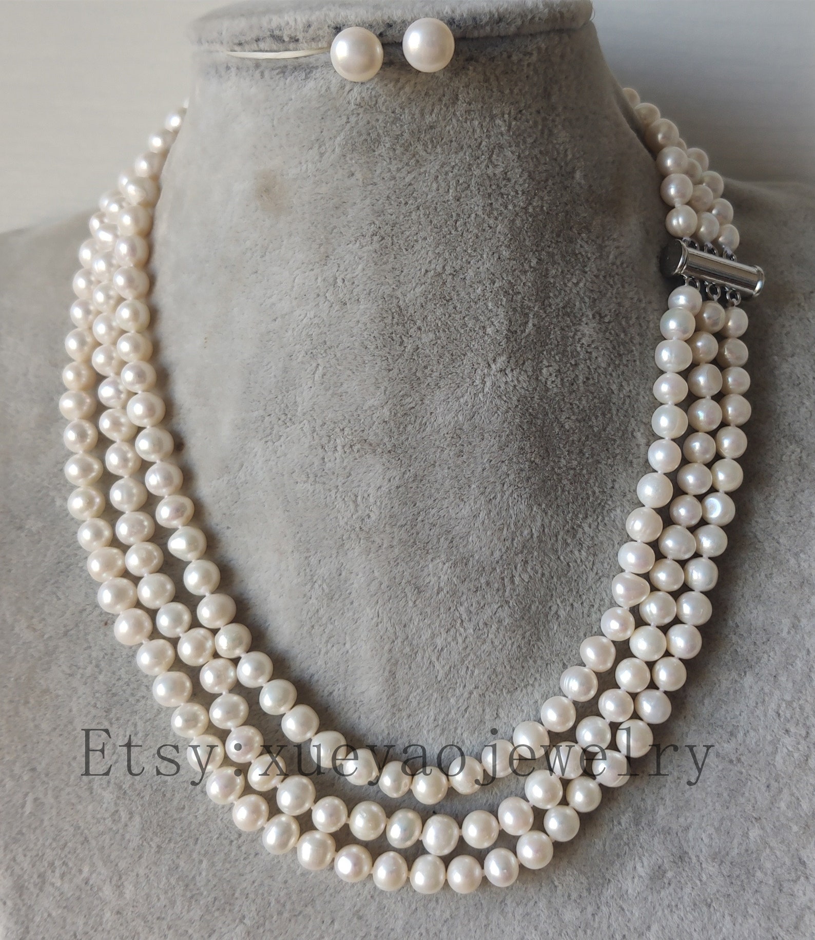 White pearl set cultured 66.5mm white freshwater pearl 3 Etsy