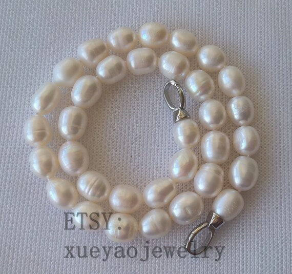 Perle Bianche 10mm Collana Di Perle Coltivate D'acqua Dolce Bianche 10-11 Mm - Lungh. 50 Pollici, Fatte A Mano, Placcata Argento Collana Lunga 50 Pollici - Foto 5