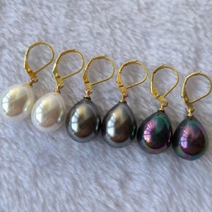 Pendientes de perlas con cierre de palanca: blancos, amarillos y negros, calidad AAA.