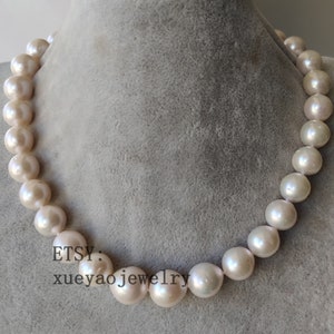 White pearl necklace, Big Pearl Necklace, 11-13 mm freshwater pearl necklace, wedding pearl jewelry ,gift for her