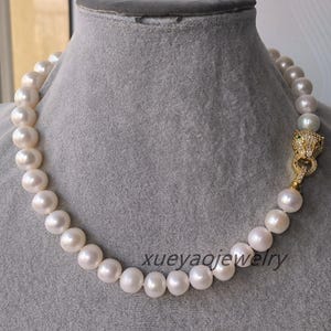 AAA+ White Freshwater Pearl Necklace: 10.5-11 mm Cultured Pearls