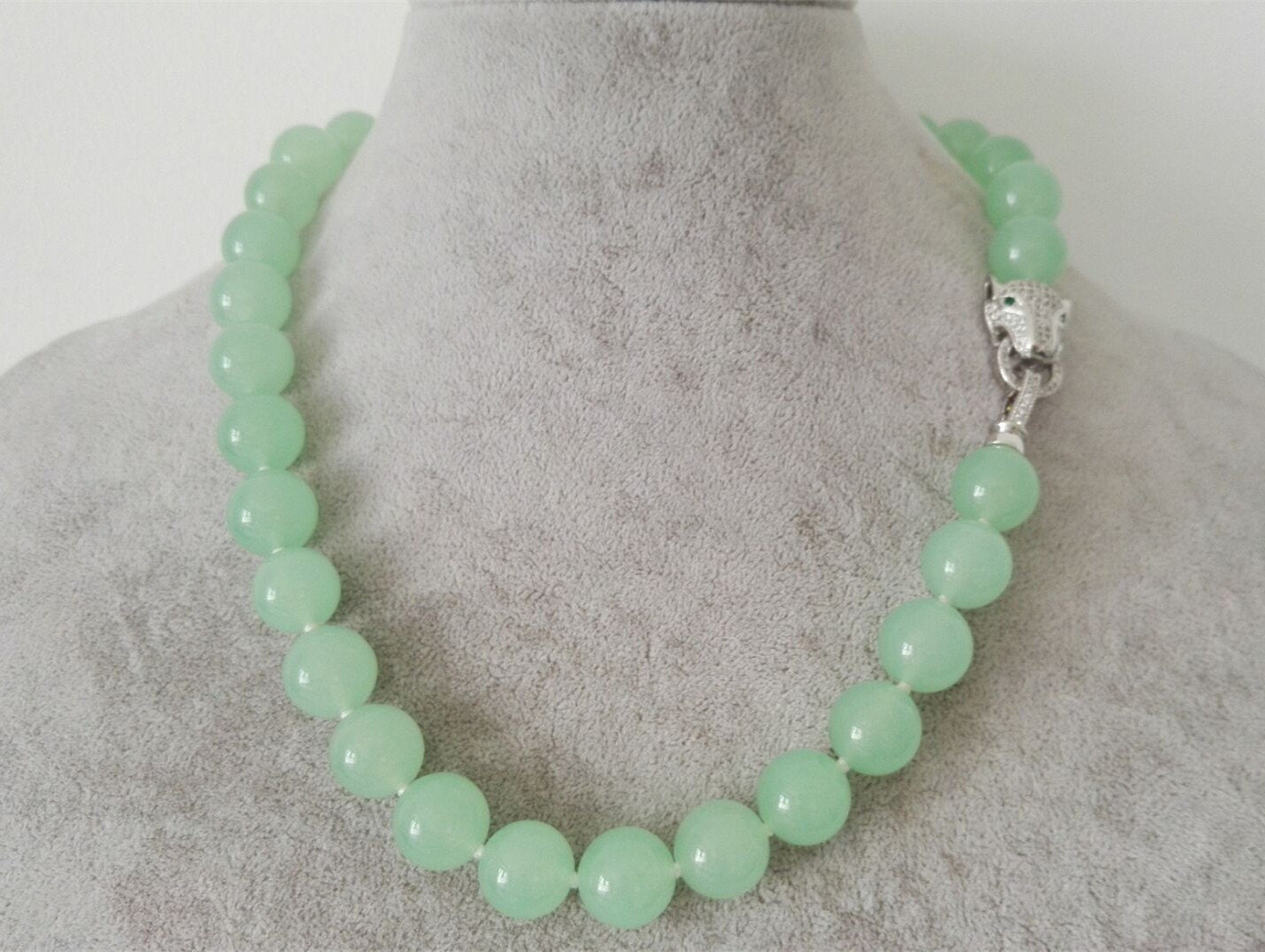 Jade necklace 10 mm light green jade necklace | Etsy