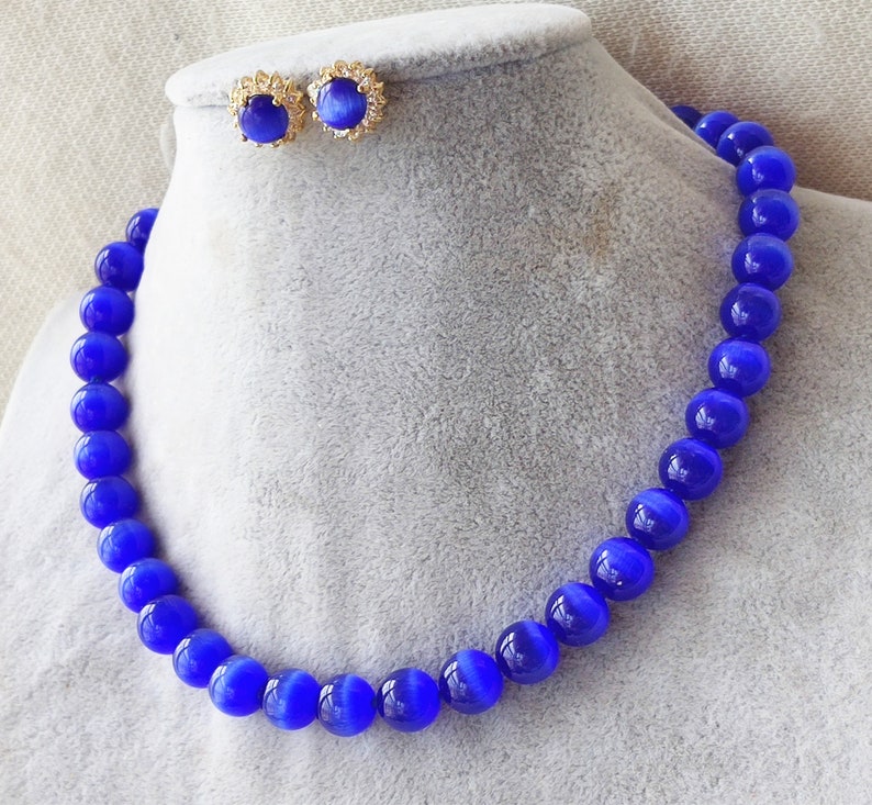 jewelry set 10 mm blue opal analogues necklace /& earrings set