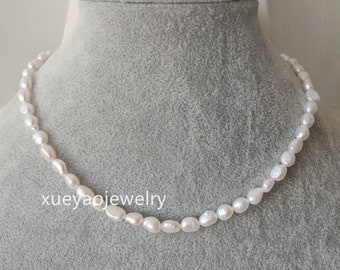Perlenkette, Barock Perlenkette, 5-6mm weiße Süßwasserzuchtperlenkette