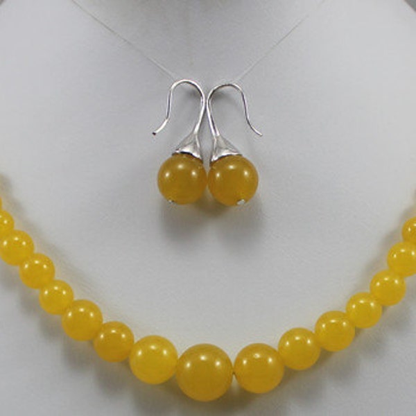 JADE SET - 6-14mm yellow jade necklace & earrings(12mm)  set