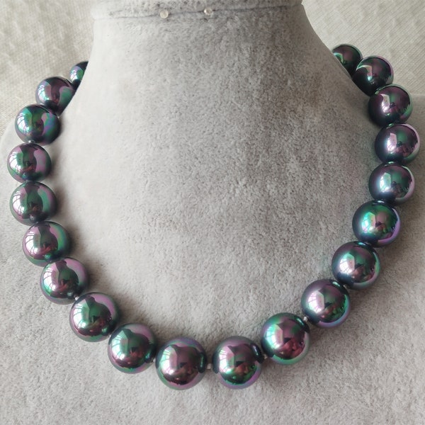 enorme collar de perlas de concha negra de colores de 20 mm, 17-25 pulgadas
