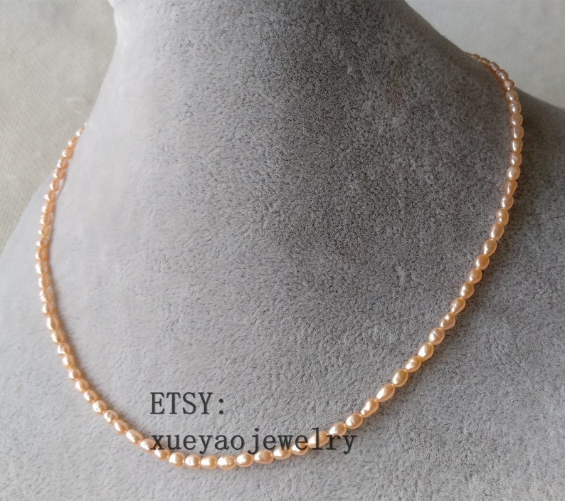 tiny pearl necklace choker necklace 2-3 mm pink freshwater pearl necklace 14-60 inches