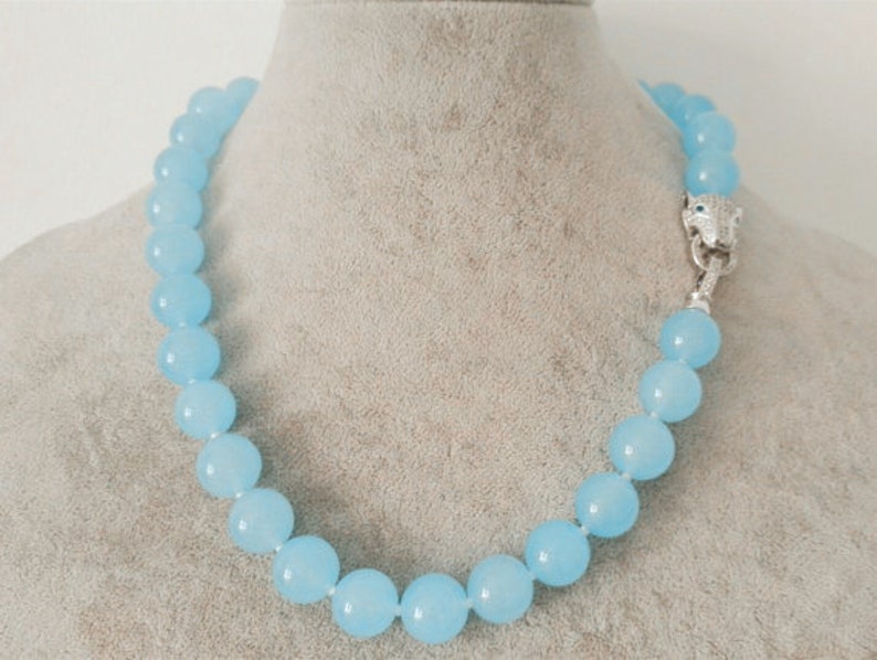 Jade Necklace 12 Mm Light Blue Jade Necklace Etsy