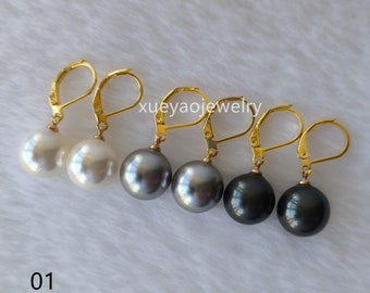 Shell Pearl Earrings ,3pcs  mixed color shell pearl lever back earrings, 8-14mm earrings