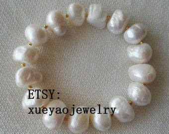 baroque pearl bracelet, big white freshwater pearl stretch bracelet