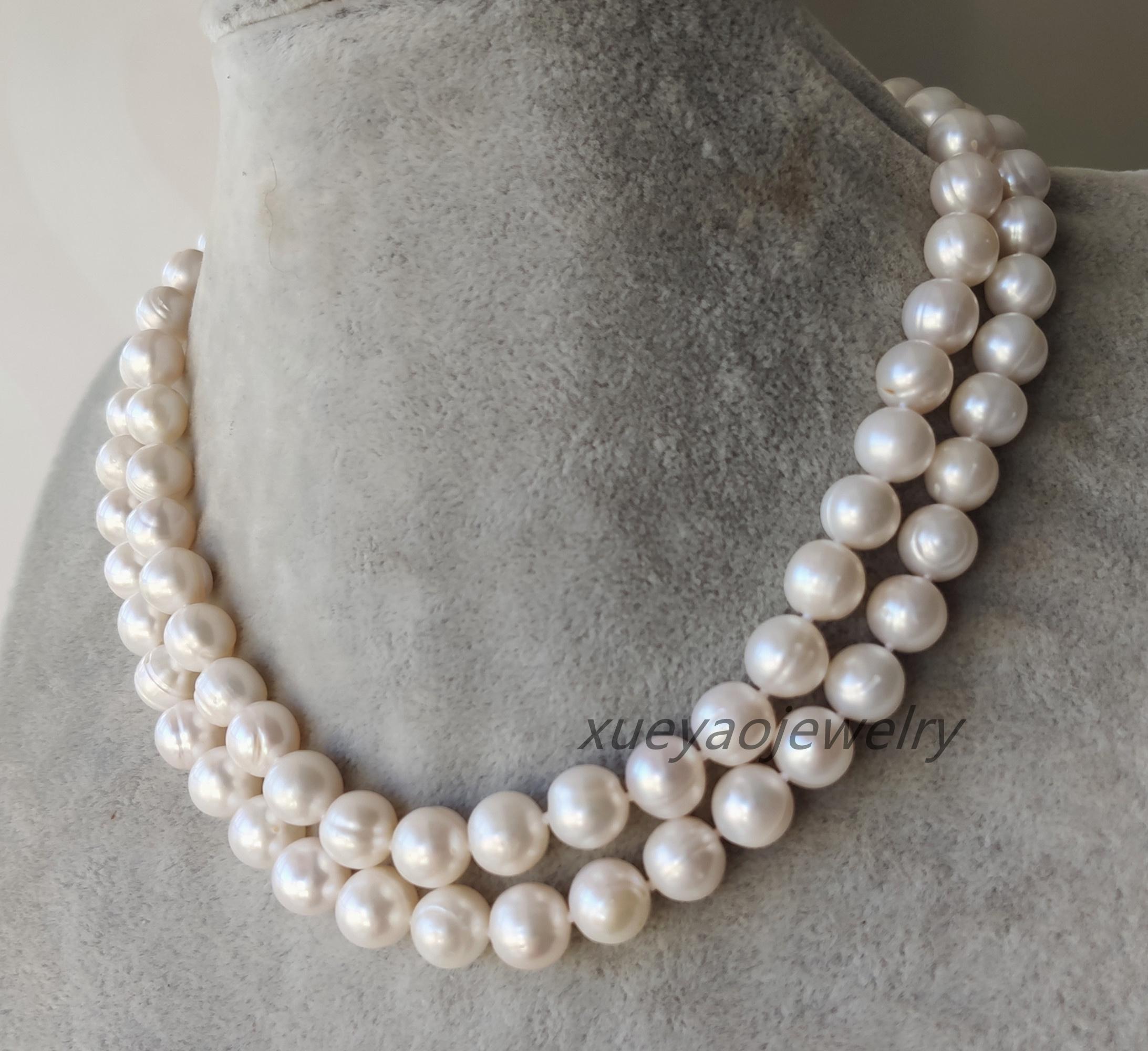 Collana Lunga Di Perle D'acqua Dolce Bianche Coltivate Da 9-10 Mm - Foto 6