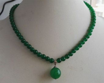jade necklace- green jade necklace, jade necklace pendant, 6mm green jade necklace