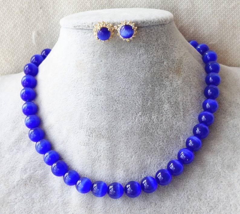 jewelry set 10 mm blue opal analogues necklace /& earrings set