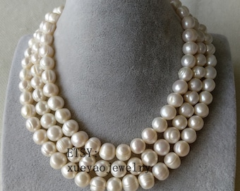 Pearl Necklace- single strand big pearl necklace, freshwater pearl necklace , 11-11.5 mm white pearl necklace, magnet clasp