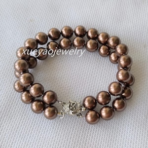 charm bracelet, double rows 8 mm dark brown shell pearl bracelet