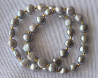 10-11  mm Gray Baroque Pearl Stretch Bracelet, Freshwater Pearls