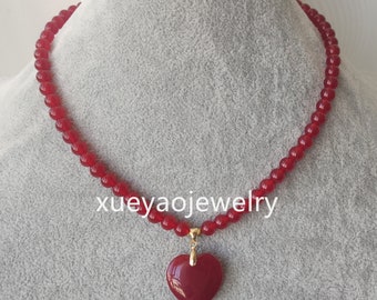 jade necklace, heart jade pendant, 8mm red jade necklace pendant, jewelry gift