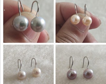 Pearl Earring- 7-8mm white/pink/lavender/gray/black  freshwater pearl dangle  earrings