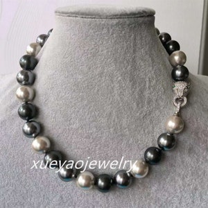 14mm Shell Pearl Necklace: Gray & Black Multi-Color
