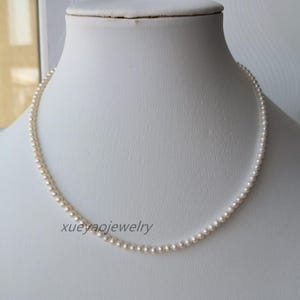 Genuine Pearl Choker Necklace: 3.5mm White Freshwater Pearl, 925 Silver Clasp