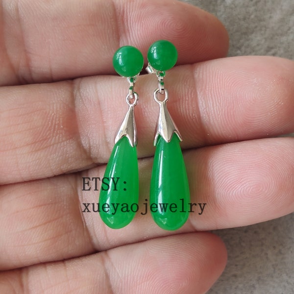 pendientes de jade, pendientes de jade verde, pendientes de jade de 6 mm