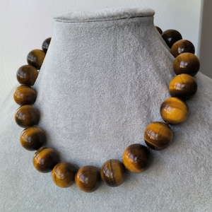 Chunky 20mm Tiger Eye Stone Necklace: Yellow-Brown Gemstone Bead