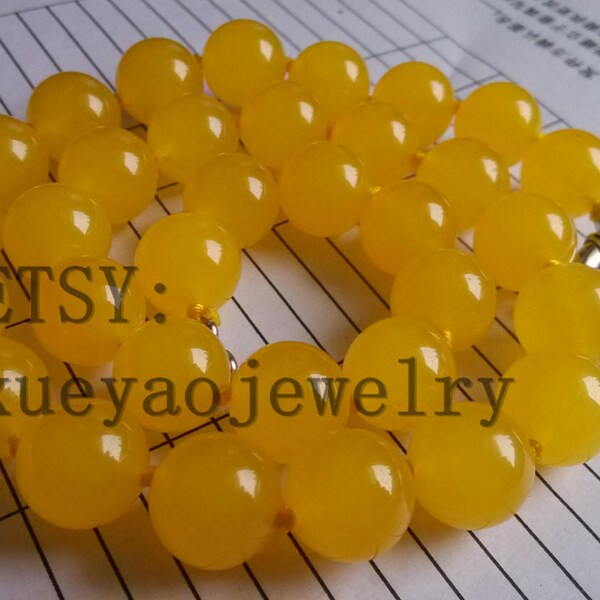 Yellow Jade Necklace - 12mm Jade Beads, 17 Inch