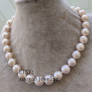 Large White Freshwater Pearl Necklace: 10.5-12.5mm Round Pearl