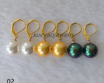 Wholesale Earrings ,3pcs  mixed color shell pearl lever back earrings, 12mm shell pearl earrings